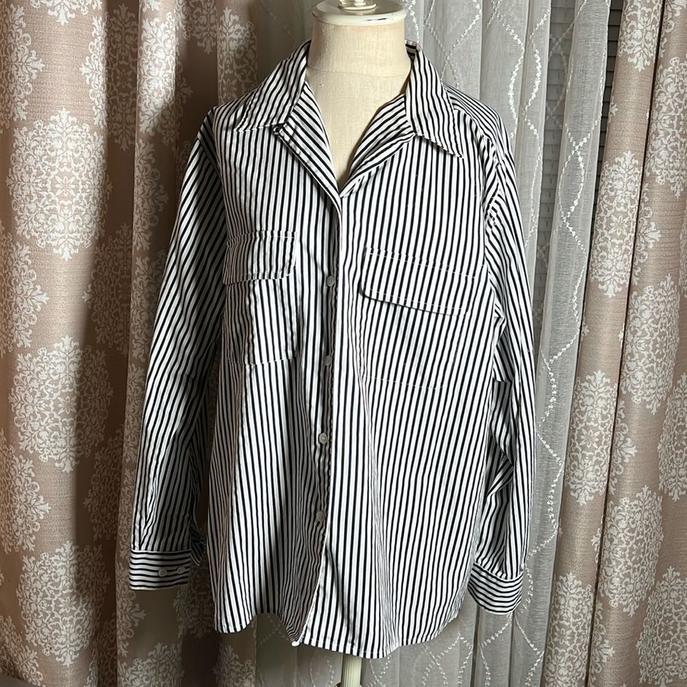 Sag Harbor Button Down striped Women's Blouse Size 14